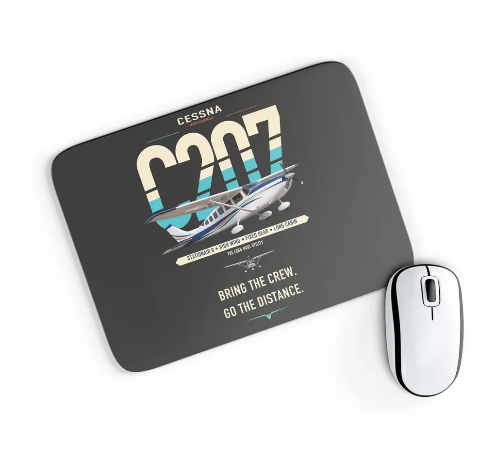 Cessna T207A Stationair 8 design on black rectangle mouse pad