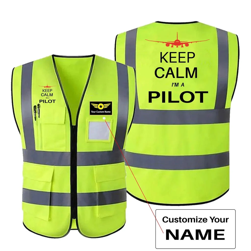Pilot (777 Silhouette) aviation design printed on high-visibility reflective fabric reflective vest.
