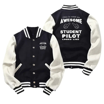 Student Pilot Baseball Style aviation design printed on two-tone shell with ribbed cuffs baseball jacket.
