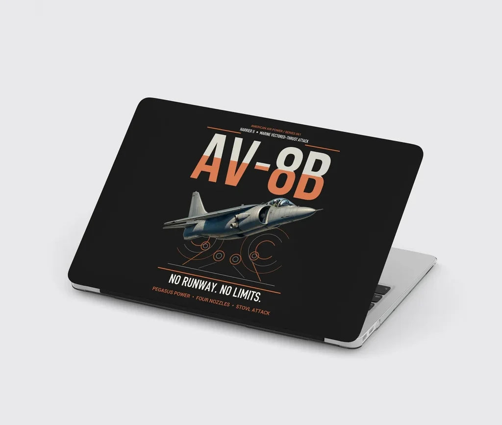 AV-8B Harrier II design on black MacBook case