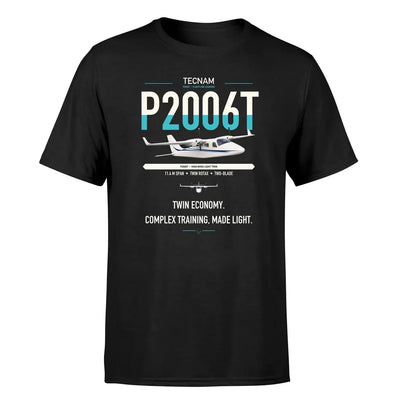 Tecnam P2006T design on black t-shirt, single-side print