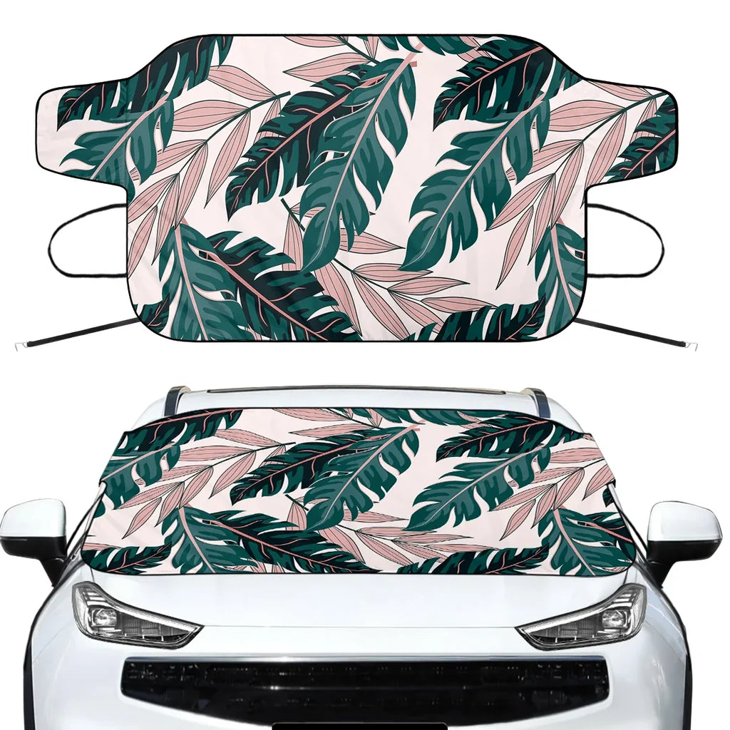 Seamless Palm Leafs Car aviation design on car windshield cover.
