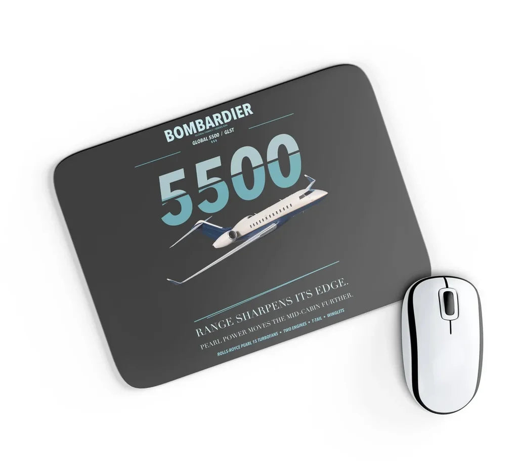 Bombardier Global 5500 design on black rectangle mouse pad