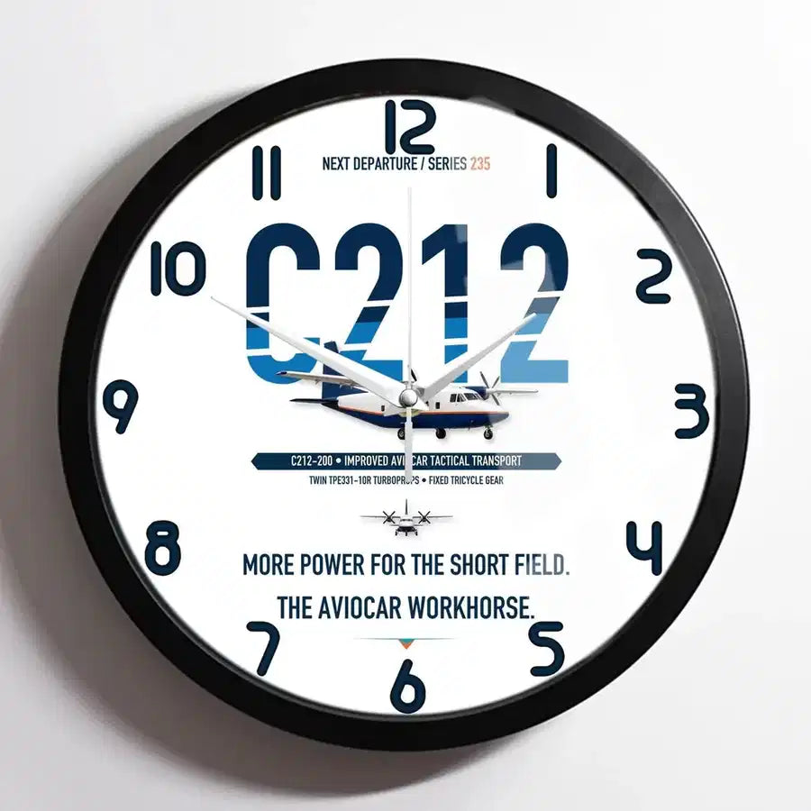CASA C-212-200 Aviocar design on white framed wall clock