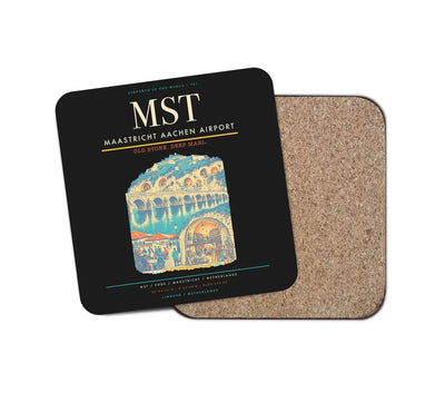 Maastricht Aachen Airport (MST) design on black 1 piece coaster