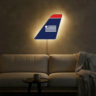 US Airways aviation design on durable metal with LED aircraft tail wall art.