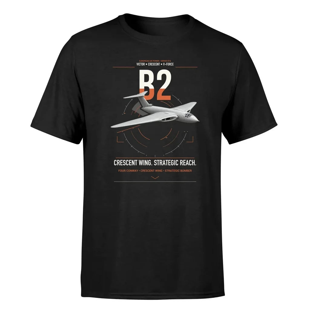 Handley Page Victor B2 design on black t-shirt, single-side print