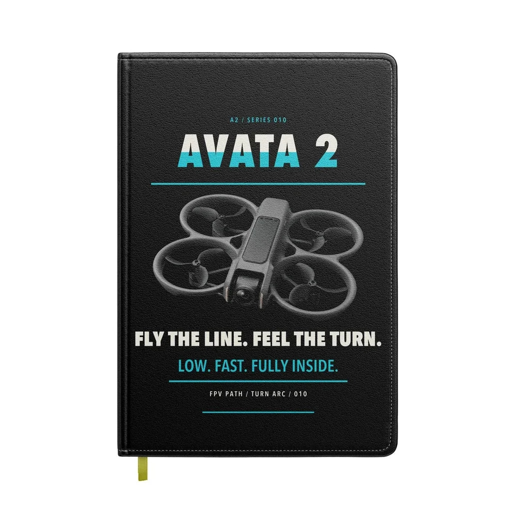 DJI Avata 2 design on black notebook