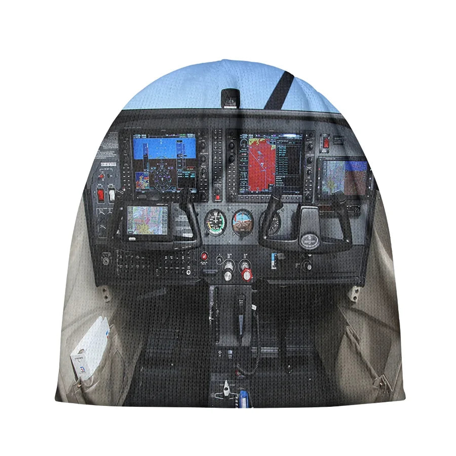 Cessna 172 Cockpit aviation embroidery on soft knit fabric 3D knit beanie.