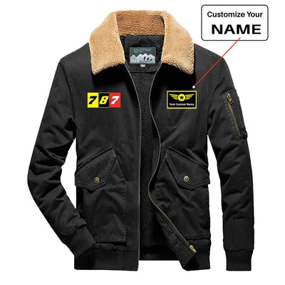 Flat Colourful 787 aviation design printed on heavyweight padded shell with warm lining thick bomber jacket.