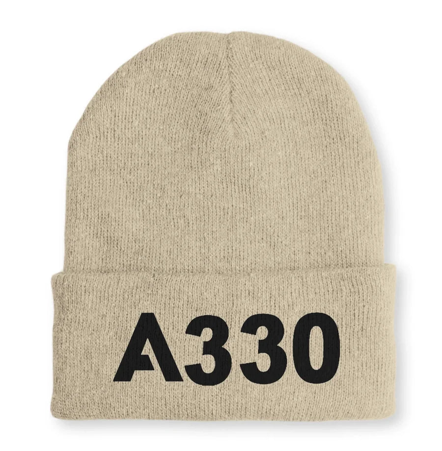 Airbus A330 Flat Text Embroidered aviation embroidery on soft knit fabric beanie.