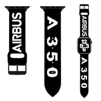Thumbnail for Airbus A350 Flat Text aviation Apple Watch band, soft silicone body with engraved detail.