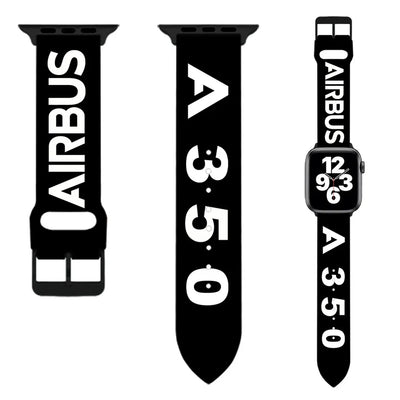 Airbus A350 Flat Text aviation Apple Watch band, soft silicone body with engraved detail.