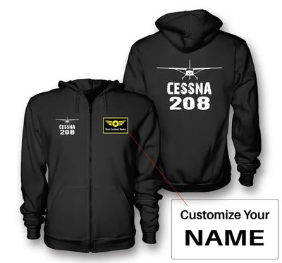 Cessna 208 & Plane aviation design on soft cotton blend zipped hoodie.