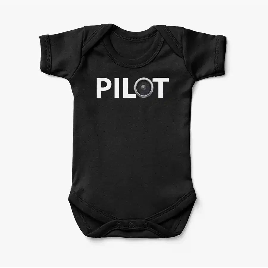 Pilot & Jet Engine aviation print on kids gentle cotton bodysuit.