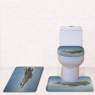 Cruising Fighter Jet 35 Toilet Seat Cover Three-piece aviation print on soft fabric toilet seat cover set.