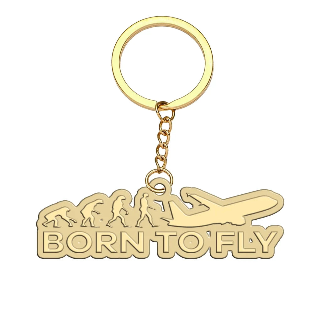 Born To Fly aviation hollow key chain in polished alloy.