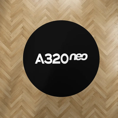 A320neo & Text Carpet & Floor Mats (Round) aviation design on durable carpet pile with non-slip backing round carpet floor mats.
