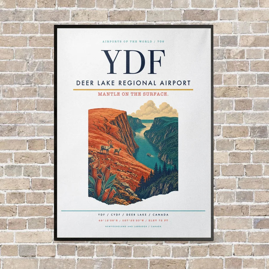 Deer Lake Regional Airport YDF vertical canvas print - framed - white background