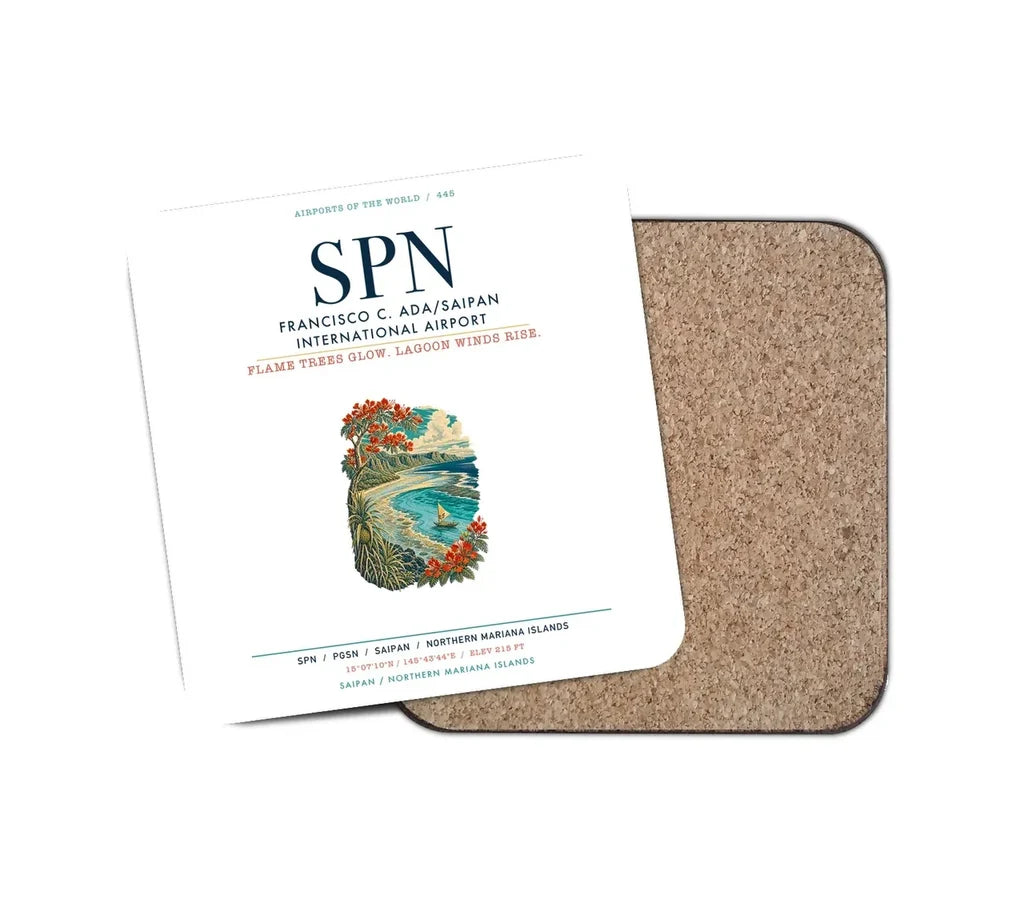 Francisco C. Ada Saipan International Airport (SPN) design on white 1 piece coaster