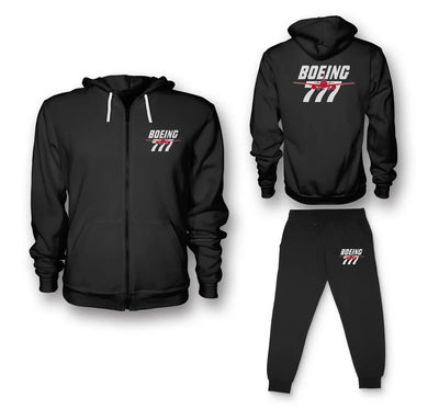 Amazing Boeing 777 aviation design on soft cotton blend zipped hoodie and sweatpants set.