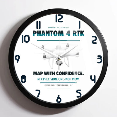 DJI Phantom 4 RTK design on white framed wall clock