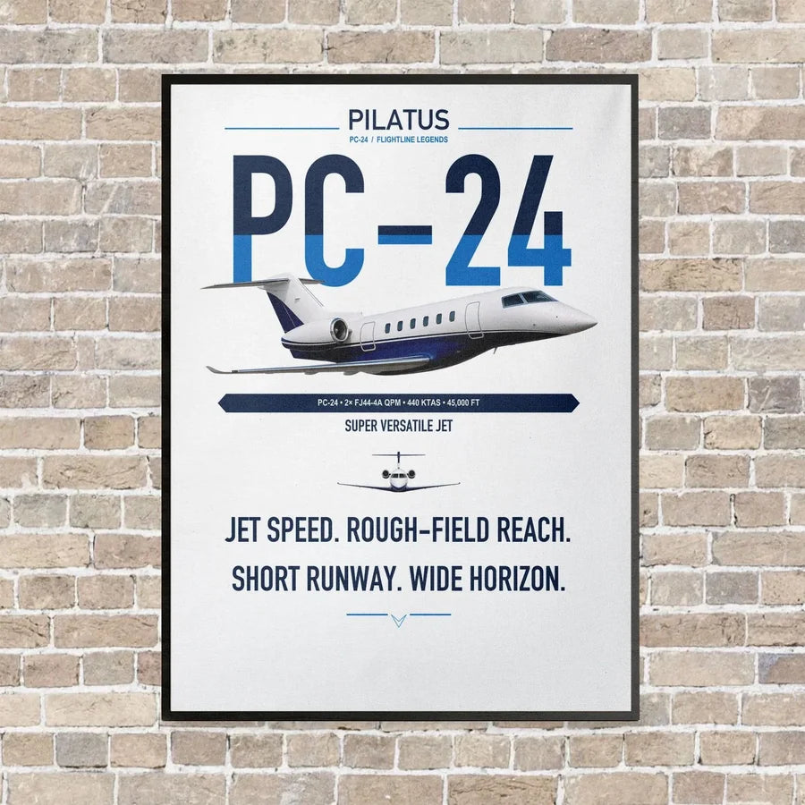 Pilatus PC-24 vertical canvas print - framed - white background