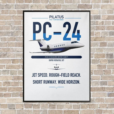 Pilatus PC-24 vertical canvas print - framed - white background