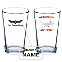 Thumbnail for Let Your Dreams Take Flight Beer & aviation design on beer water glass, versatile drinkware.