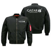 Thumbnail for Qatar Airways Airlines logo on black bomber jacket