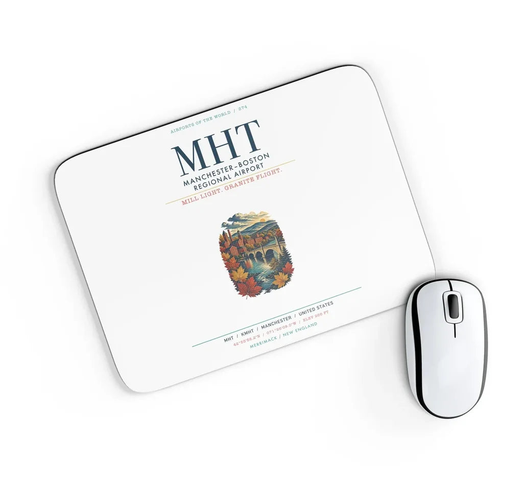 Manchester–Boston Regional Airport (MHT) design on white rectangle mouse pad