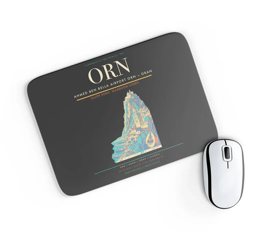 Ahmed Ben Bella Airport (ORN) design on black rectangle mouse pad