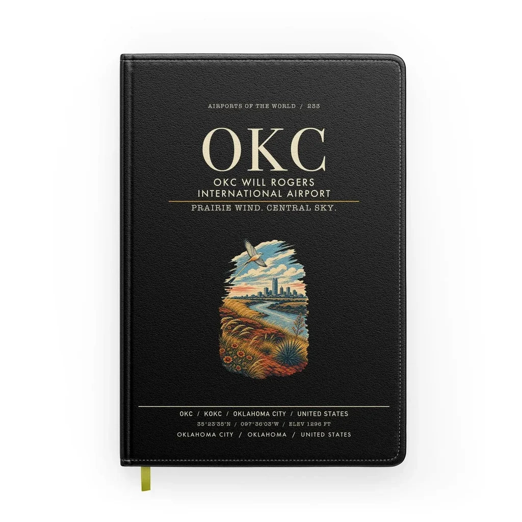 OKC Will Rogers International Airport (OKC) design on black notebook