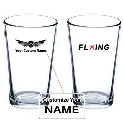 Flying Beer & aviation design on beer water glass, versatile drinkware.