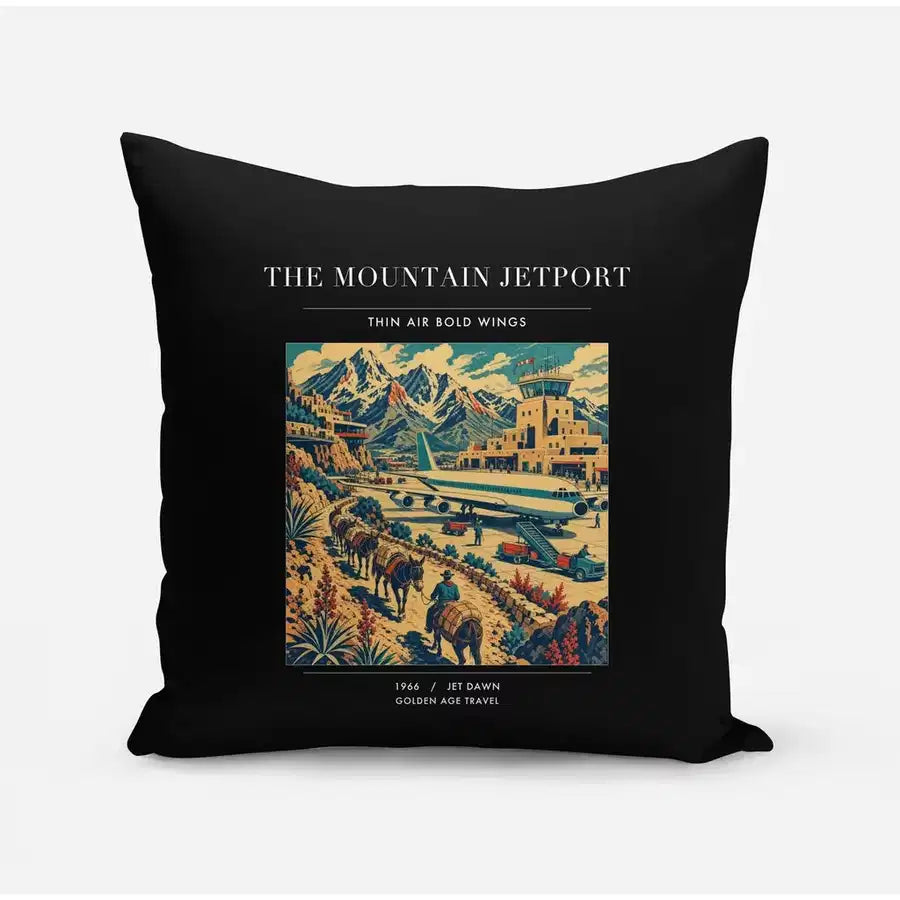VINTAGE G4123 - The Mountain Jetport - Designed Pillows design on black
