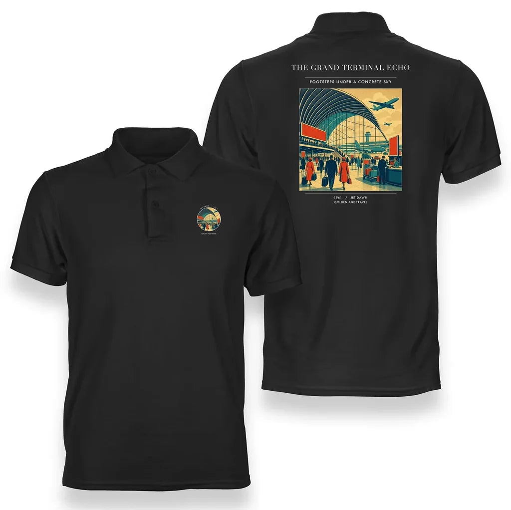 VINTAGE G4300 - The Grand Terminal Echo - Double-Side Polo T-Shirt design on black