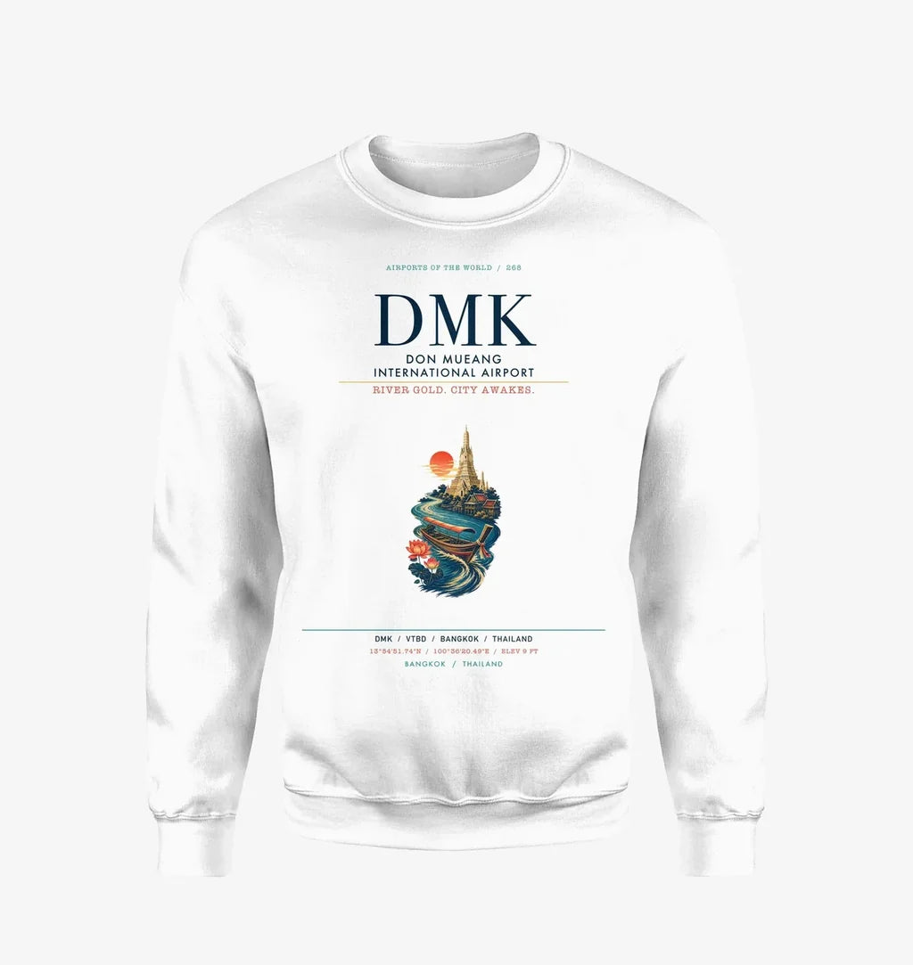Don Mueang International Airport Bangkok (DMK) design on white sweatshirt
