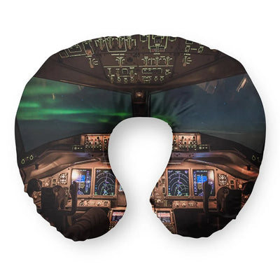 Boeing 777 Cockpit Travel & Boppy aviation design on memory foam with soft cover travel pillow.