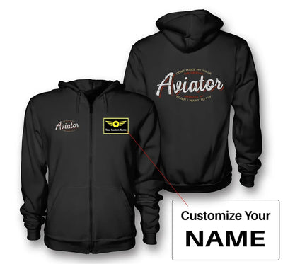 Aviator - Dont Make Me Walk aviation design on soft cotton blend zipped hoodie.