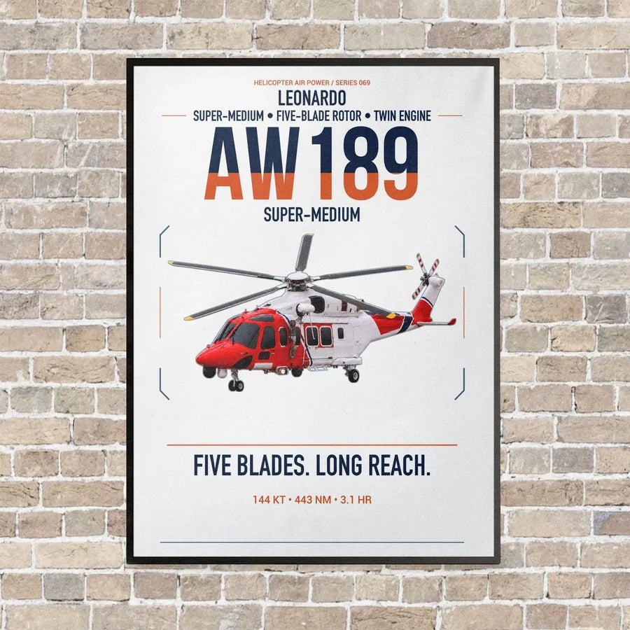 Leonardo AW189 vertical canvas print - framed - white background