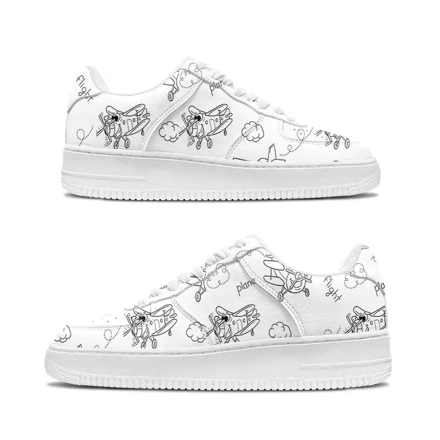 Cartoon Planes aviation design on breathable mesh upper low-top sport sneakers.