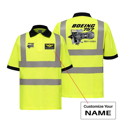Boeing 757 & Rolls Royce Engine (RB211) aviation design printed on soft cotton reflective polo shirt.