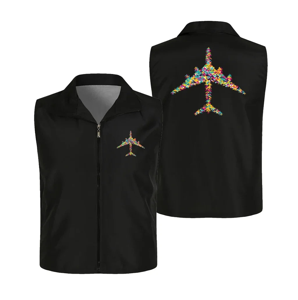 Colourful Airplane Thin Style aviation design printed on lightweight shell with sleeveless design thin vest.