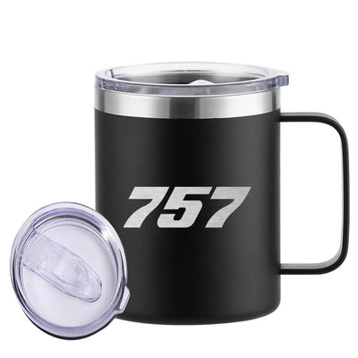 Boeing 757 Flat Text aviation design on laser-engraved mug, permanent laser engraving on stainless.