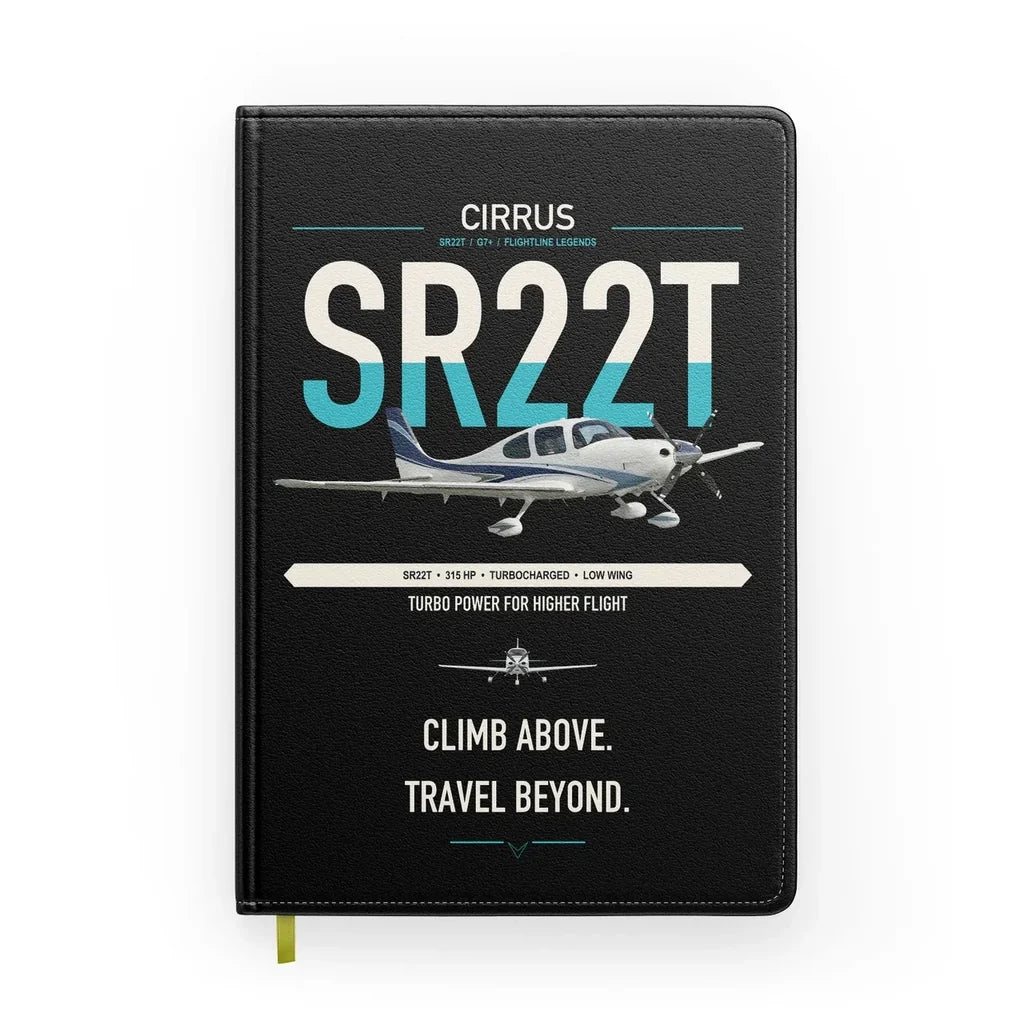 Cirrus SR22T design on black notebook