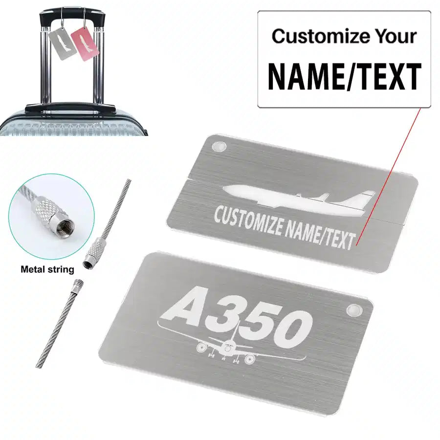 Super Airbus A350 aviation aluminum airplane luggage tag in aircraft-grade aluminum.