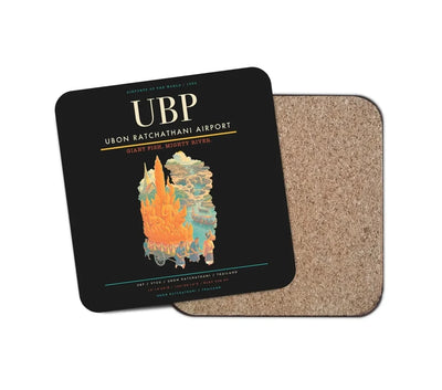 Ubon Ratchathani Airport (UBP) design on black 1 piece coaster
