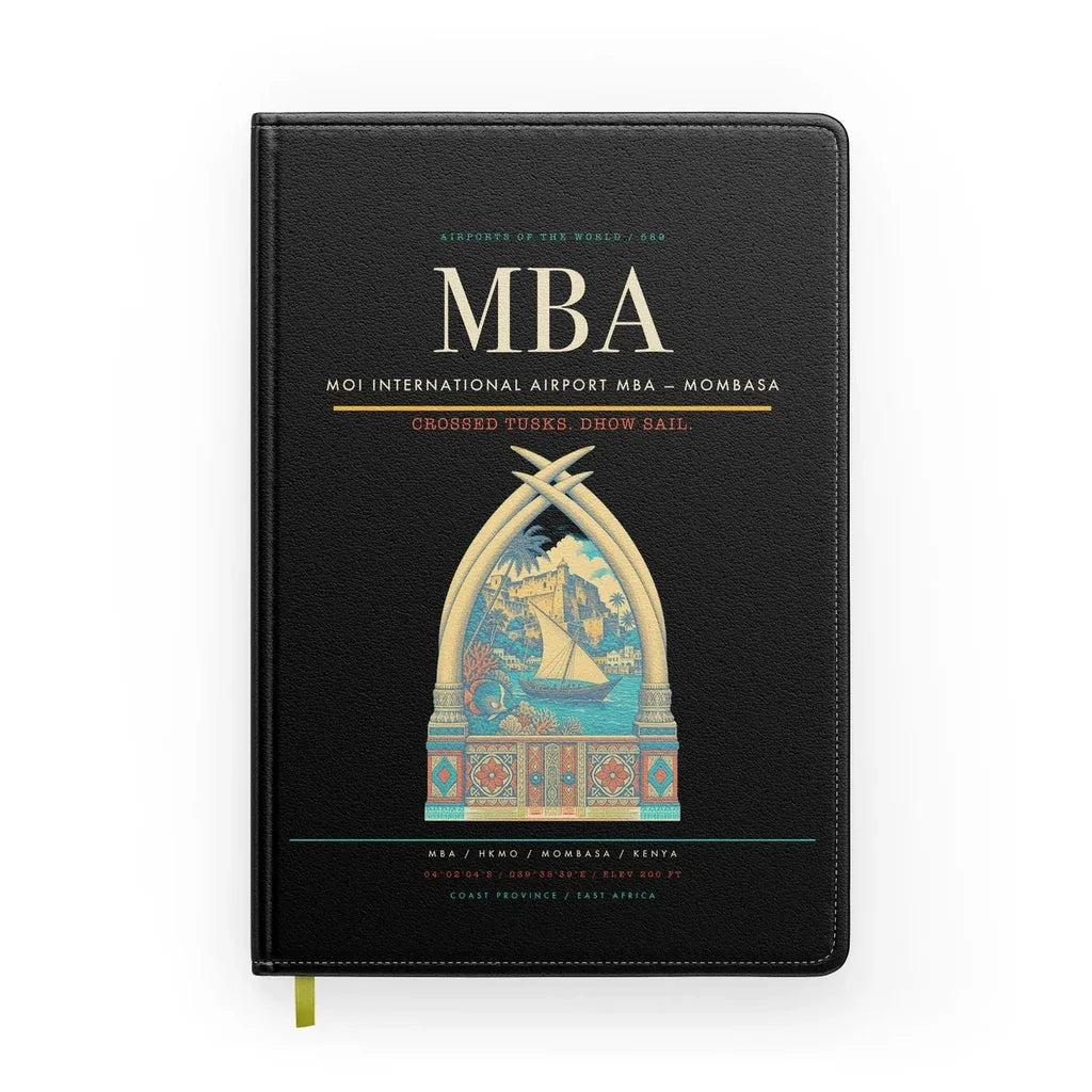 Moi International Airport (MBA) design on black notebook