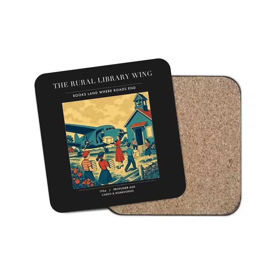 The Rural Library Wing - Designed Coasters design on black 1-piece