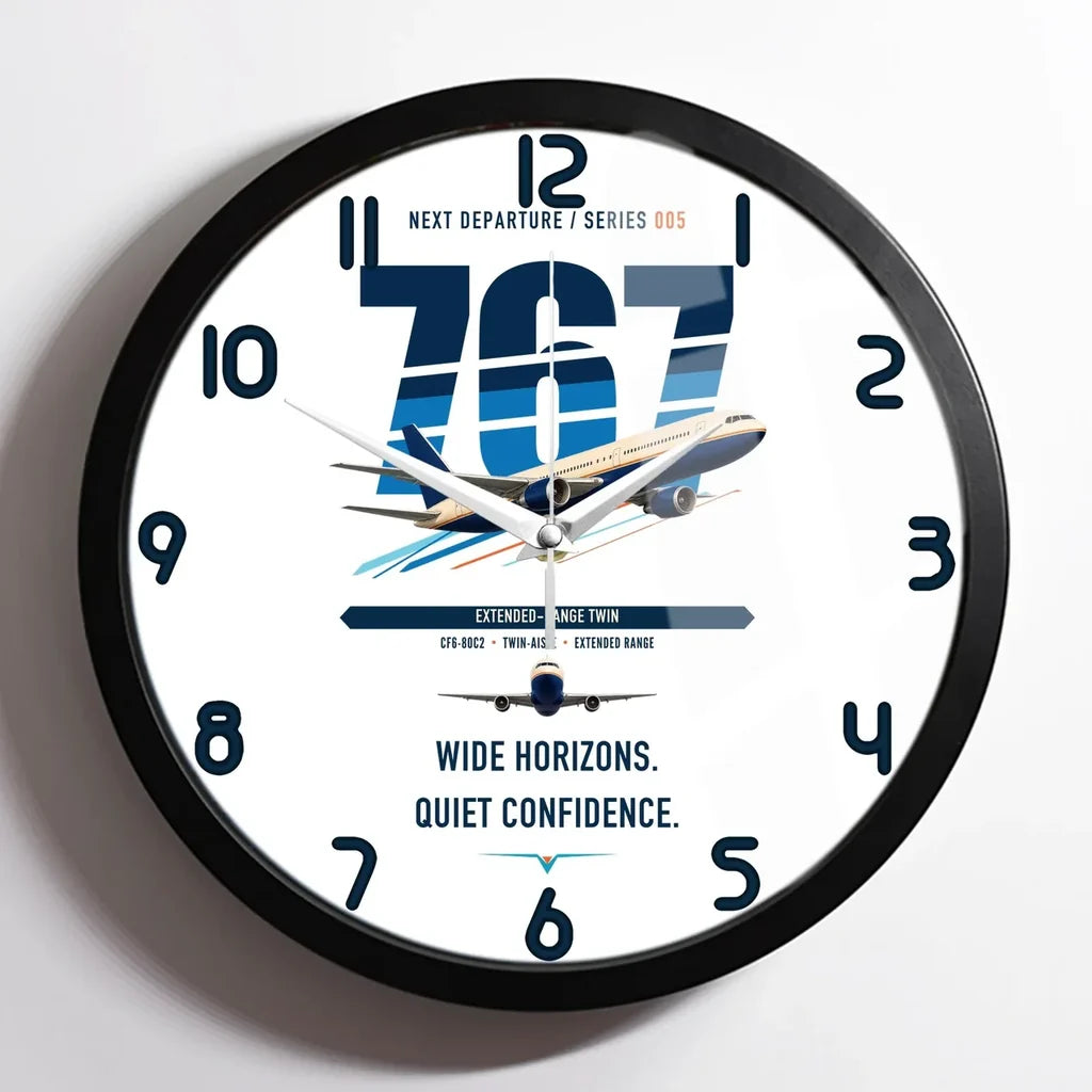 Boeing 767-300ER design on white framed wall clock